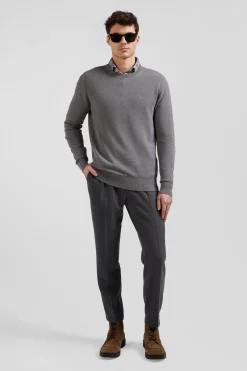 Regular grey cotton crew neck jumper