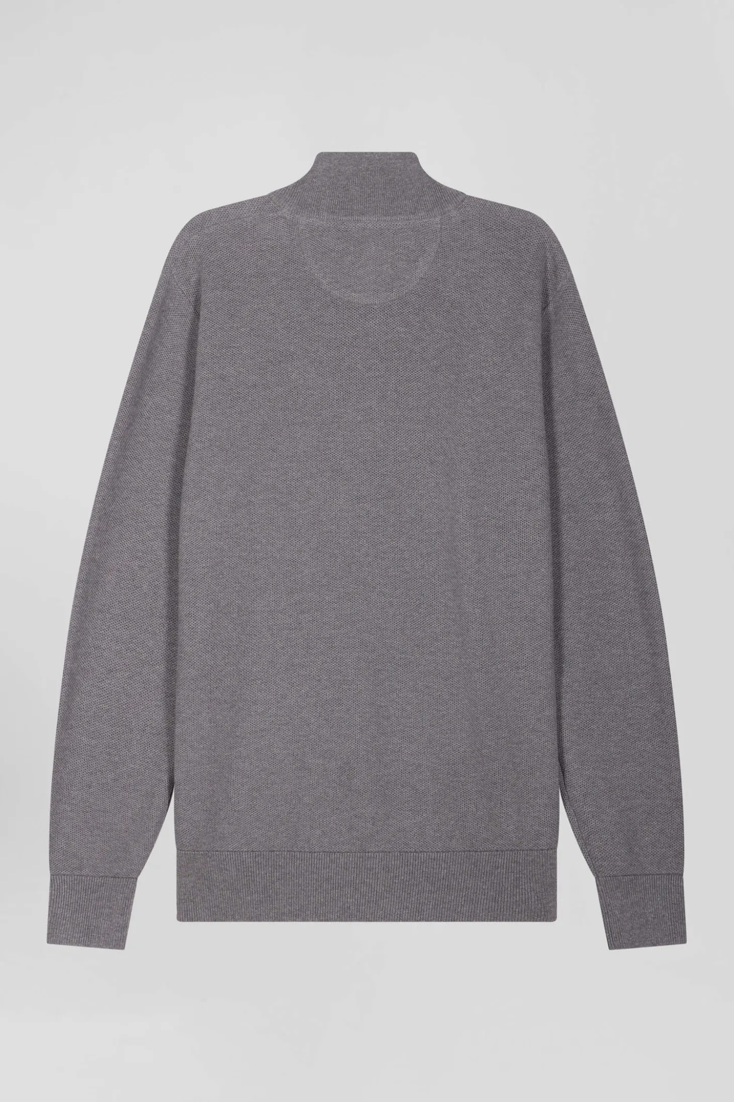 Regular grey cotton semi-zipped jumper