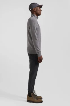 Regular grey cotton semi-zipped jumper