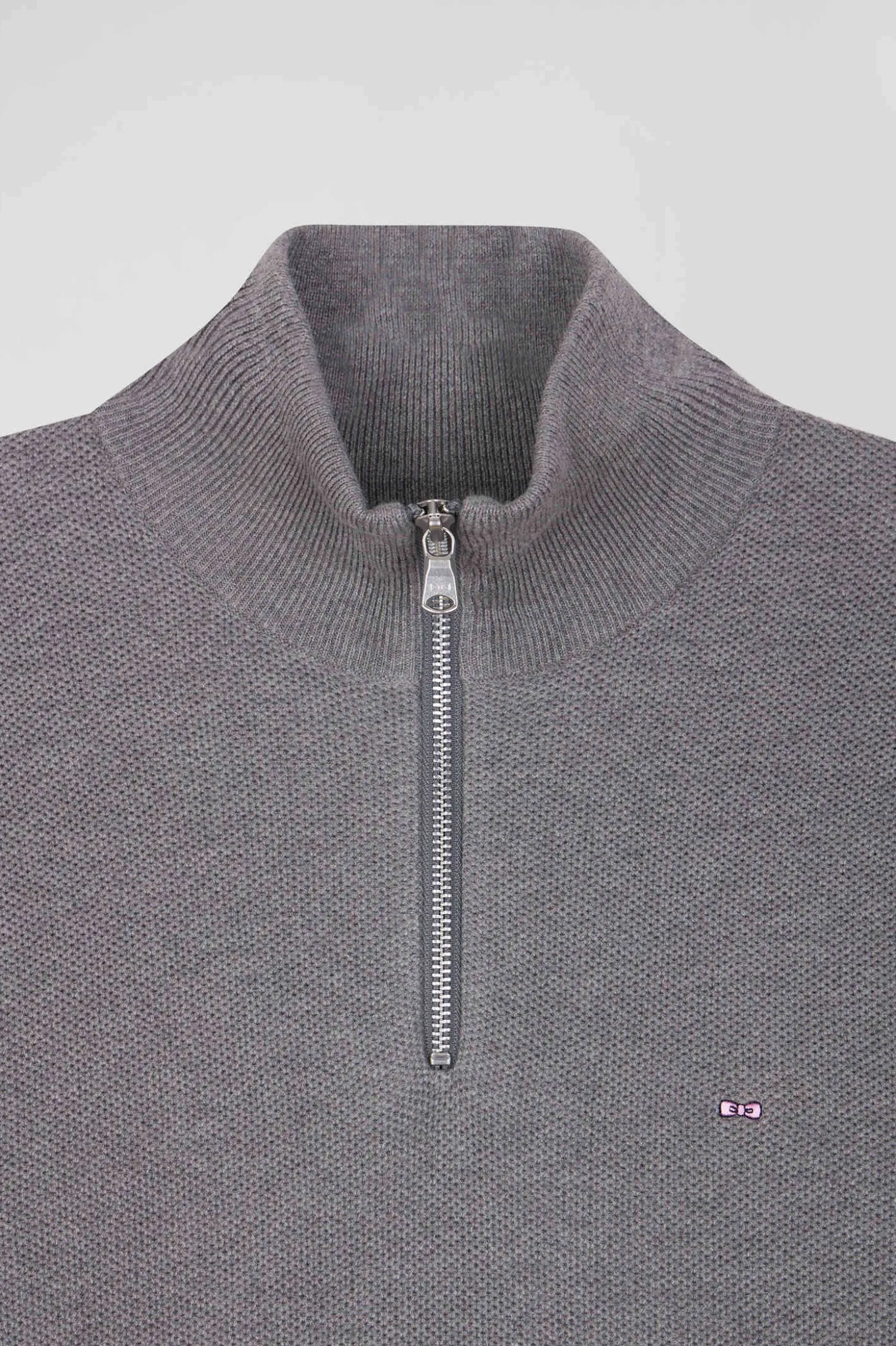 Regular grey cotton semi-zipped jumper