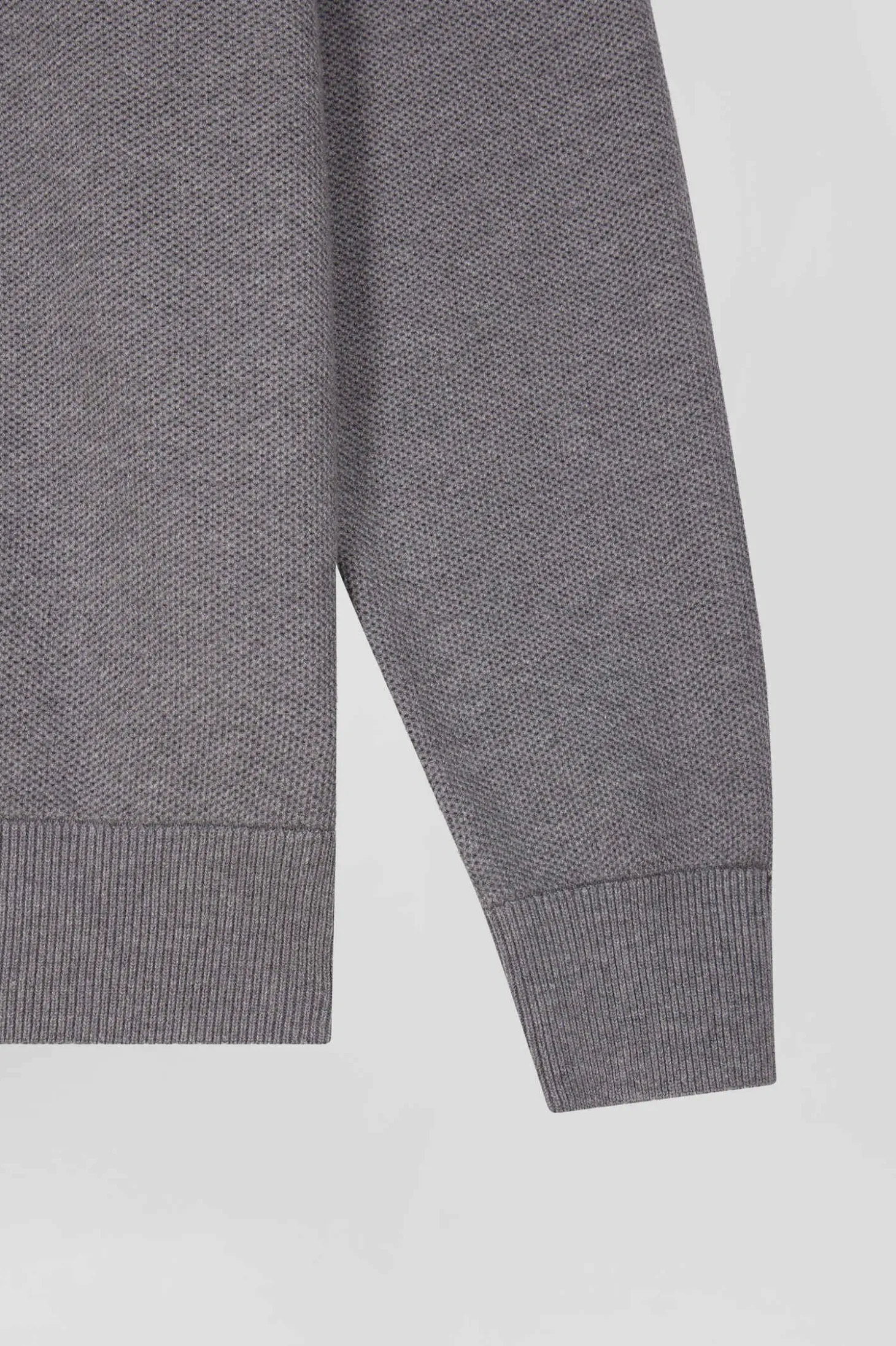 Regular grey cotton semi-zipped jumper