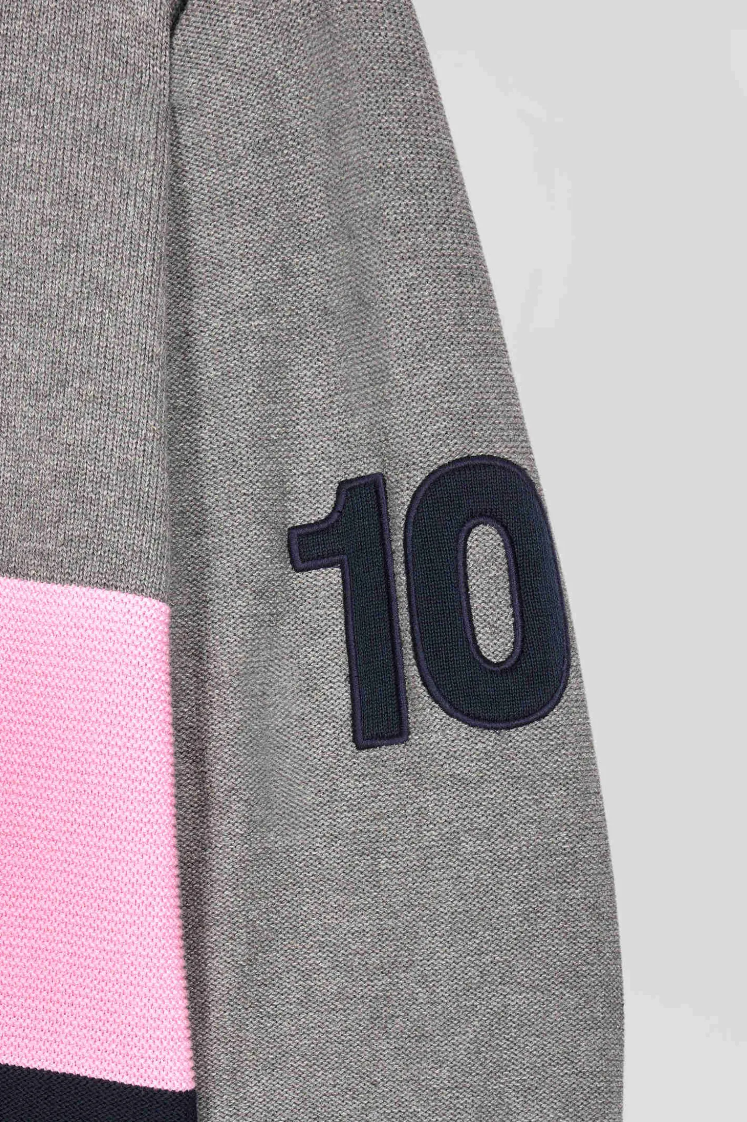 Regular grey embroidered semi-zipped colorblock cotton jumper