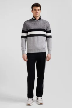 Regular grey fancy knit cotton crew neck jumper