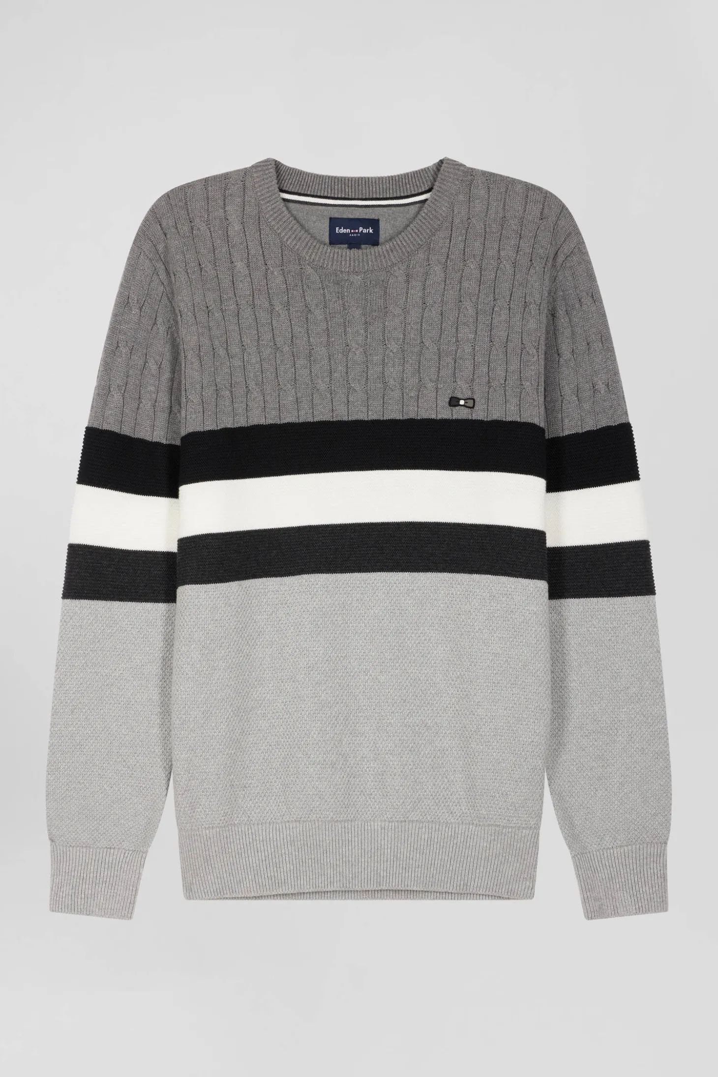 Regular grey fancy knit cotton crew neck jumper