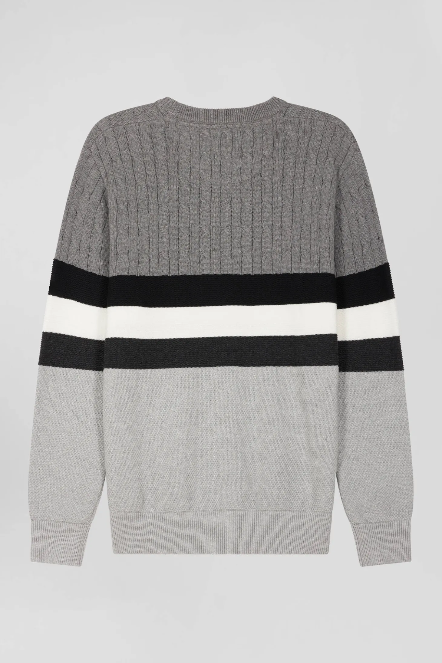Regular grey fancy knit cotton crew neck jumper