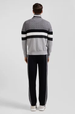 Regular grey fancy knit cotton crew neck jumper