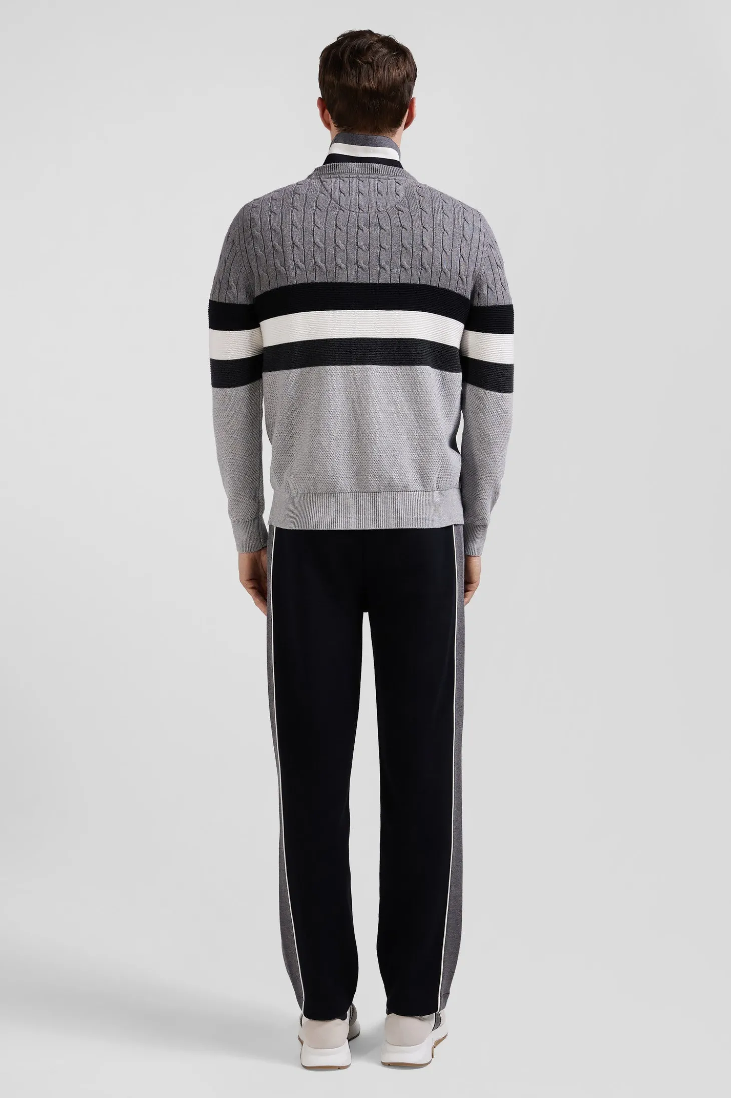 Regular grey fancy knit cotton crew neck jumper