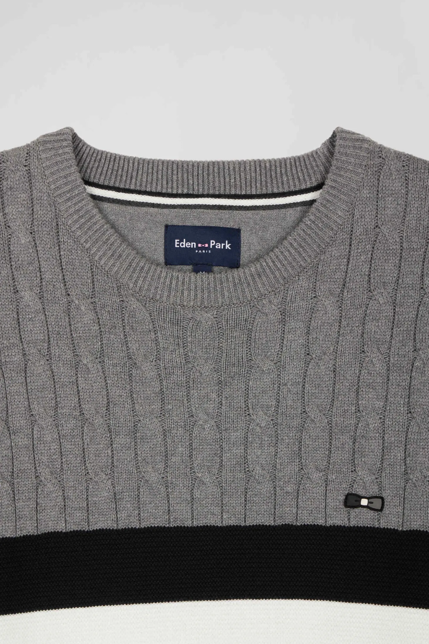 Regular grey fancy knit cotton crew neck jumper