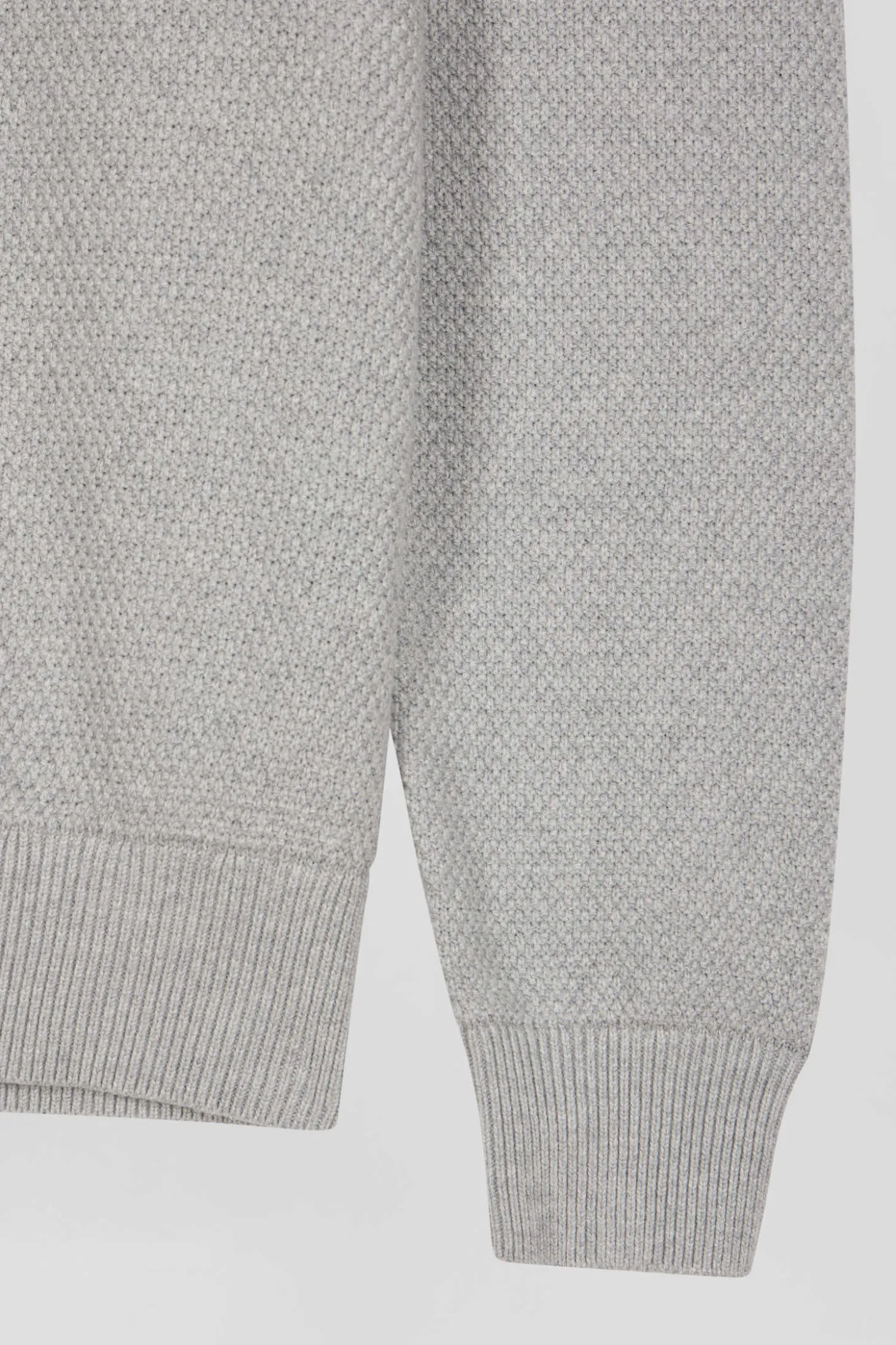 Regular grey fancy knit cotton crew neck jumper