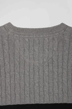 Regular grey fancy knit cotton crew neck jumper