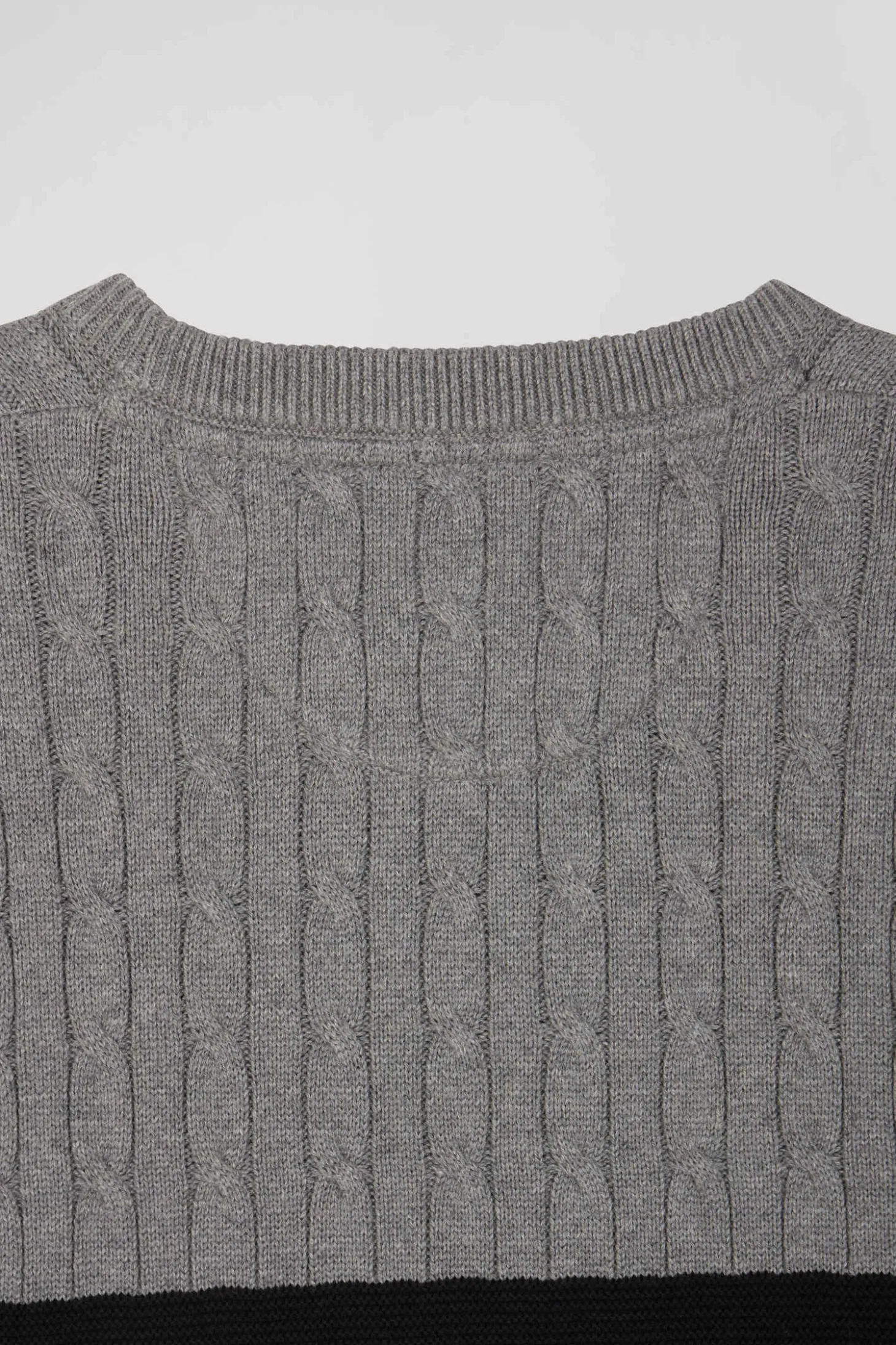 Regular grey fancy knit cotton crew neck jumper