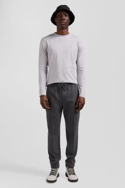 Regular grey long-sleeved cotton T-shirt