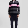 Regular grey long-sleeved striped cotton rugby shirt