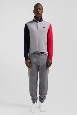 Regular grey long-sleeved cotton rugby shirt