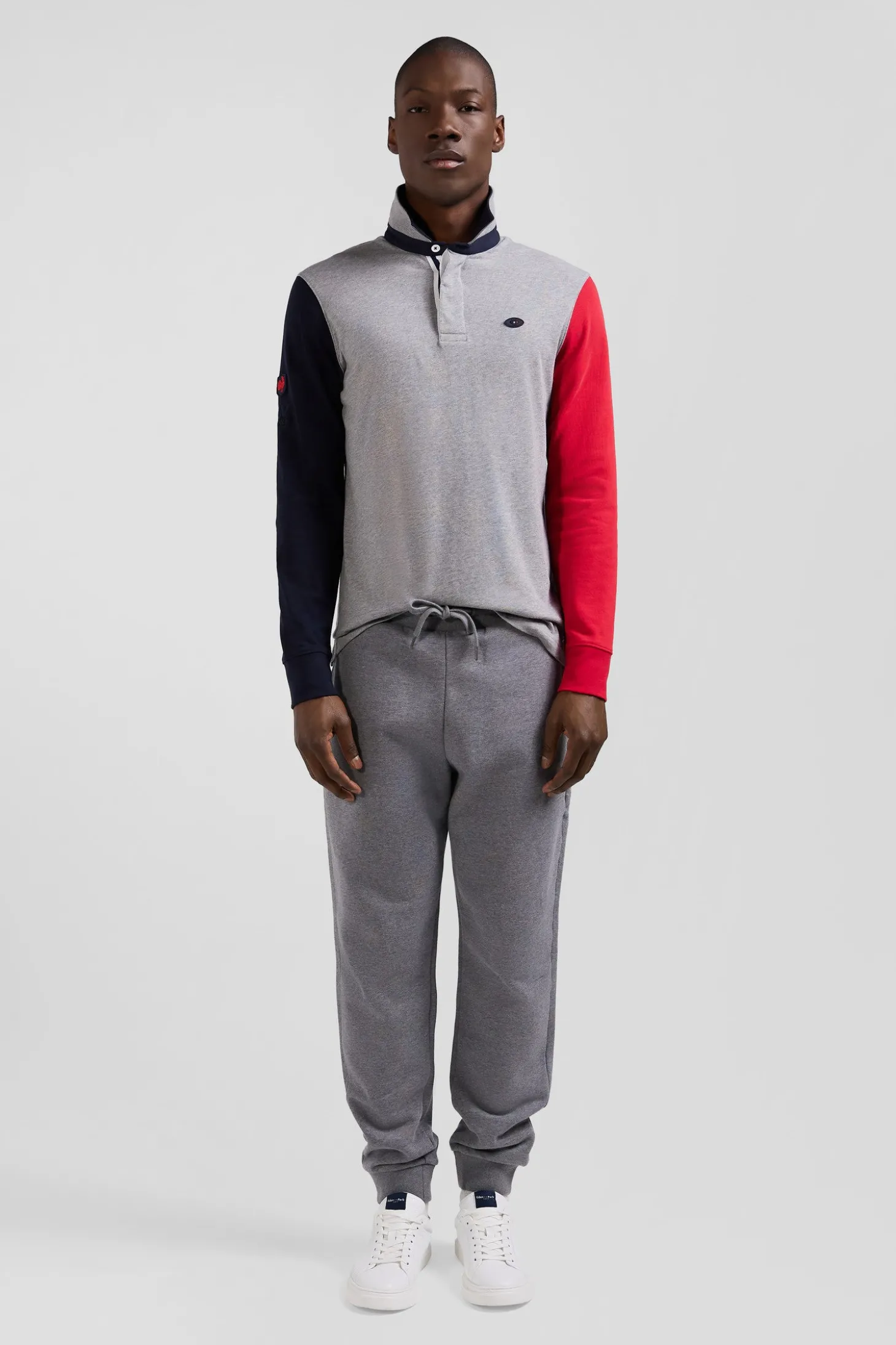 Regular grey long-sleeved cotton rugby shirt