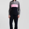 Regular grey long-sleeved cotton piqué polo shirt with padded embroidery