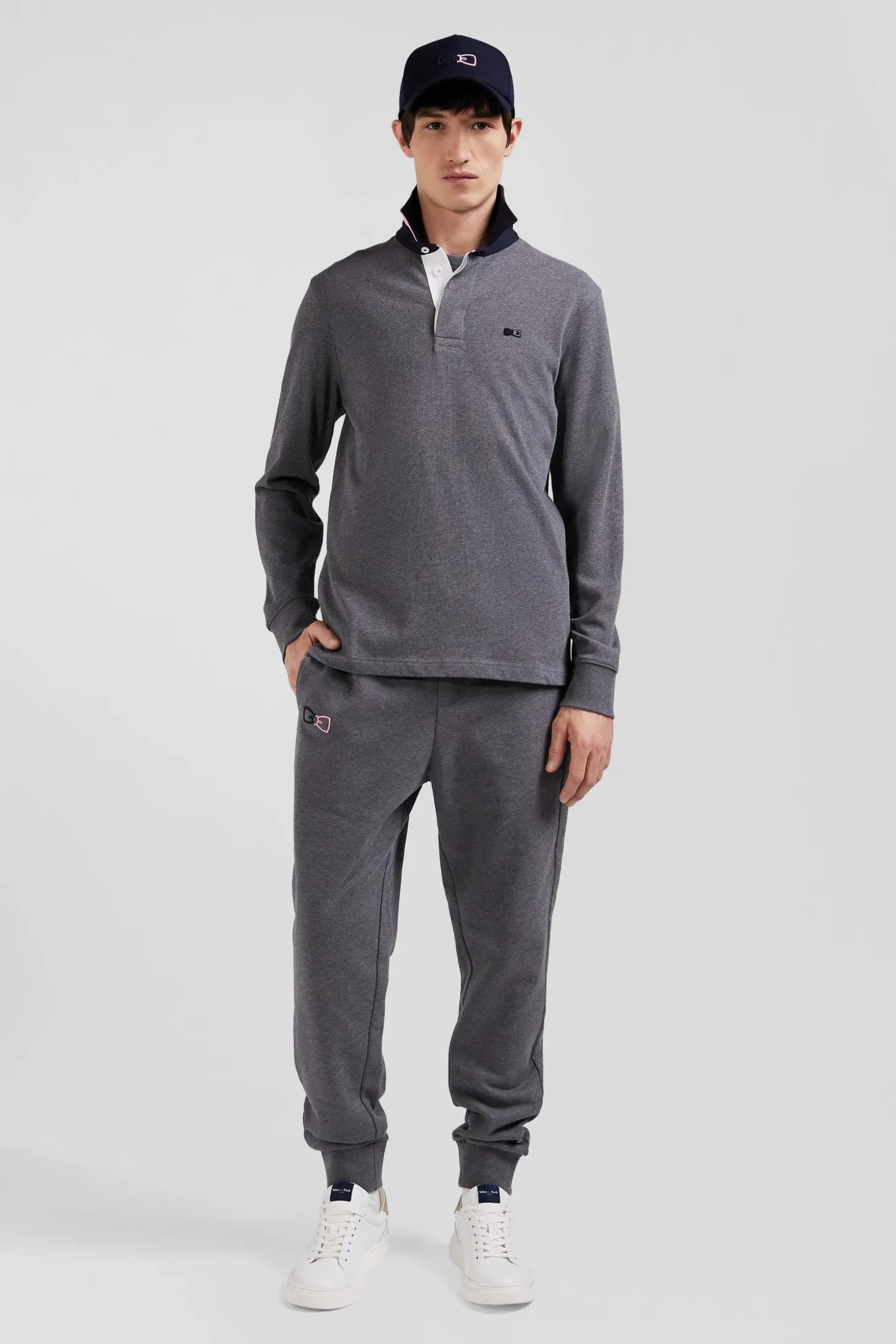 Regular grey long-sleeved cotton rugby shirt with bow tie details