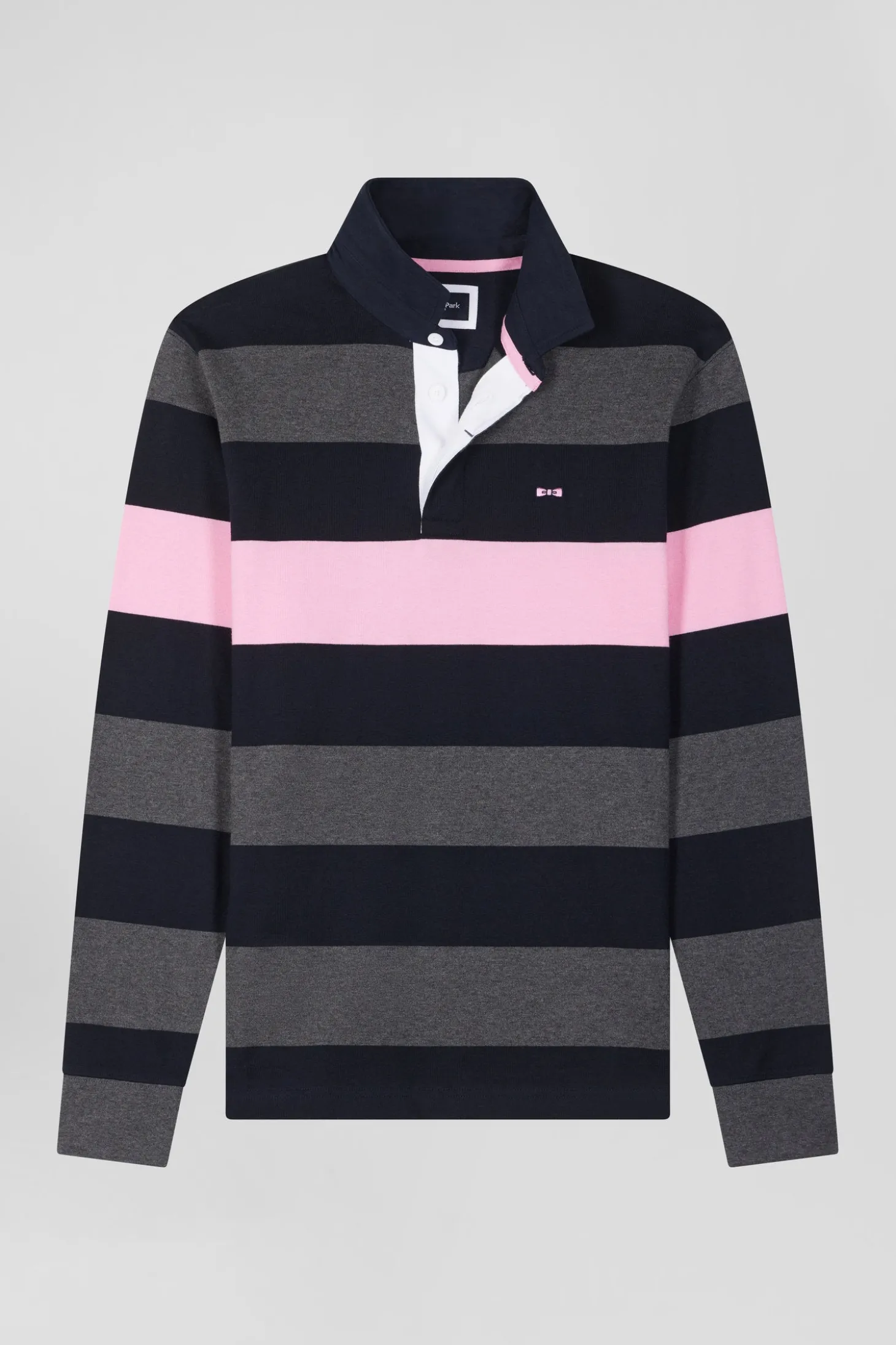 Regular grey long-sleeved striped cotton rugby shirt