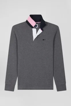 Regular grey long-sleeved cotton rugby shirt with bow tie details