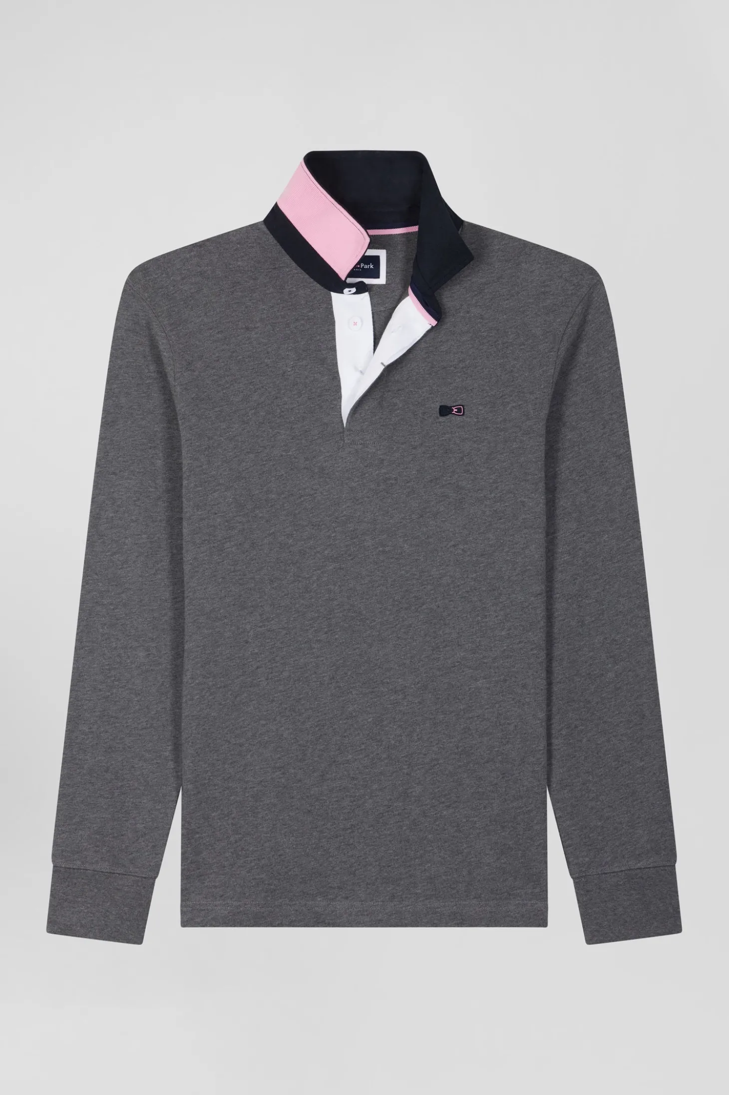 Regular grey long-sleeved cotton rugby shirt with bow tie details