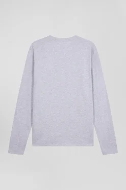 Regular grey long-sleeved cotton T-shirt