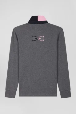 Regular grey long-sleeved cotton rugby shirt with bow tie details