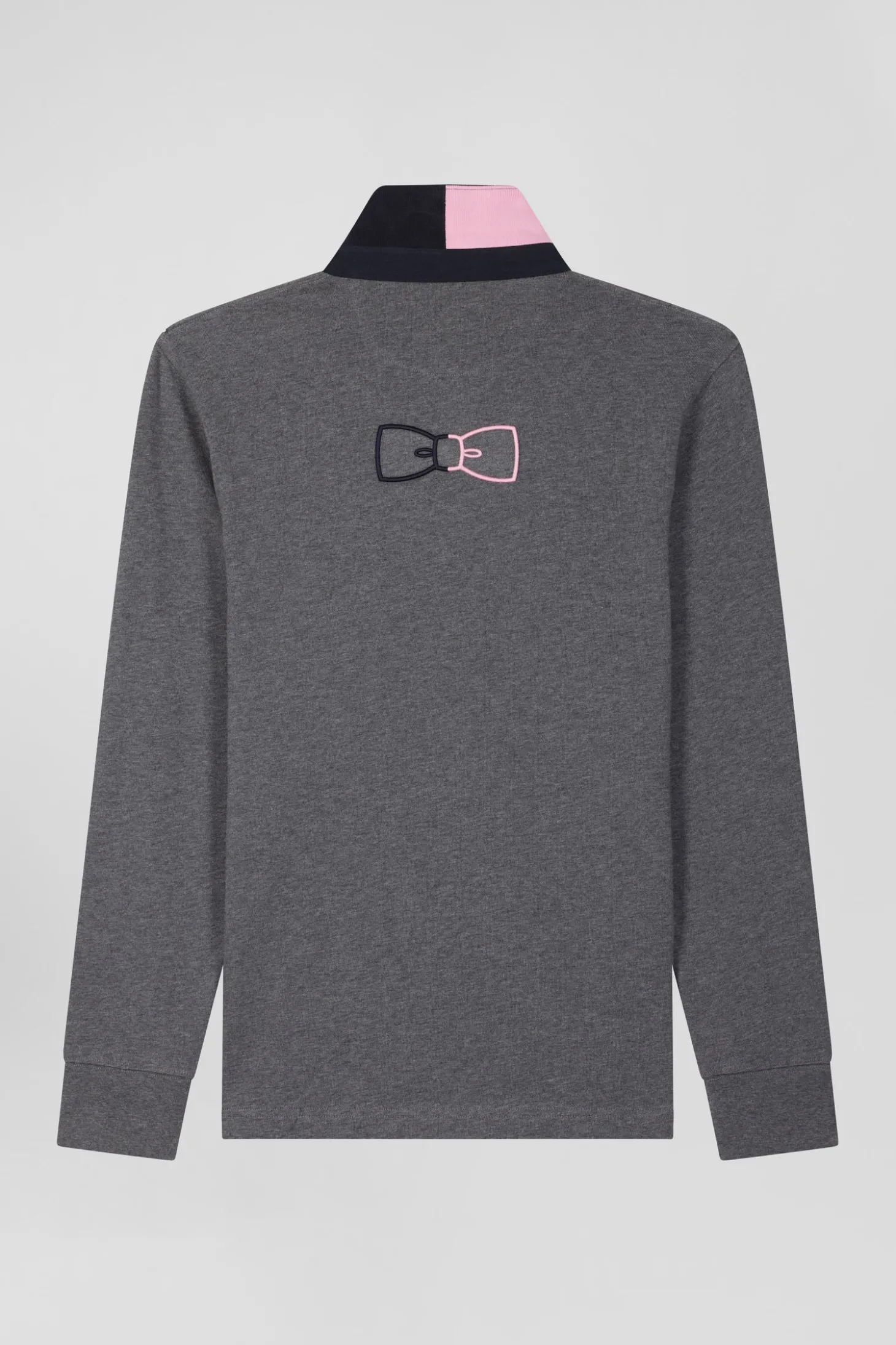 Regular grey long-sleeved cotton rugby shirt with bow tie details