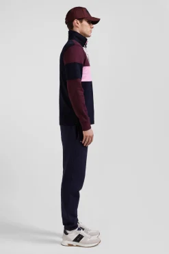 Regular grey long-sleeved colourblock cotton rugby shirt with back embroidery