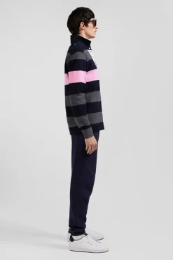 Regular grey long-sleeved striped cotton rugby shirt