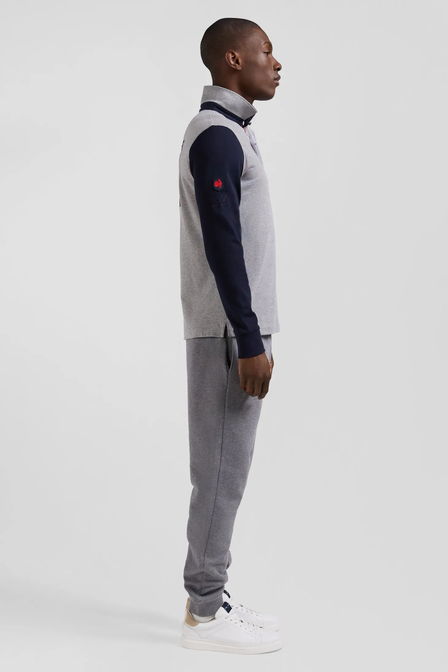 Regular grey long-sleeved cotton rugby shirt