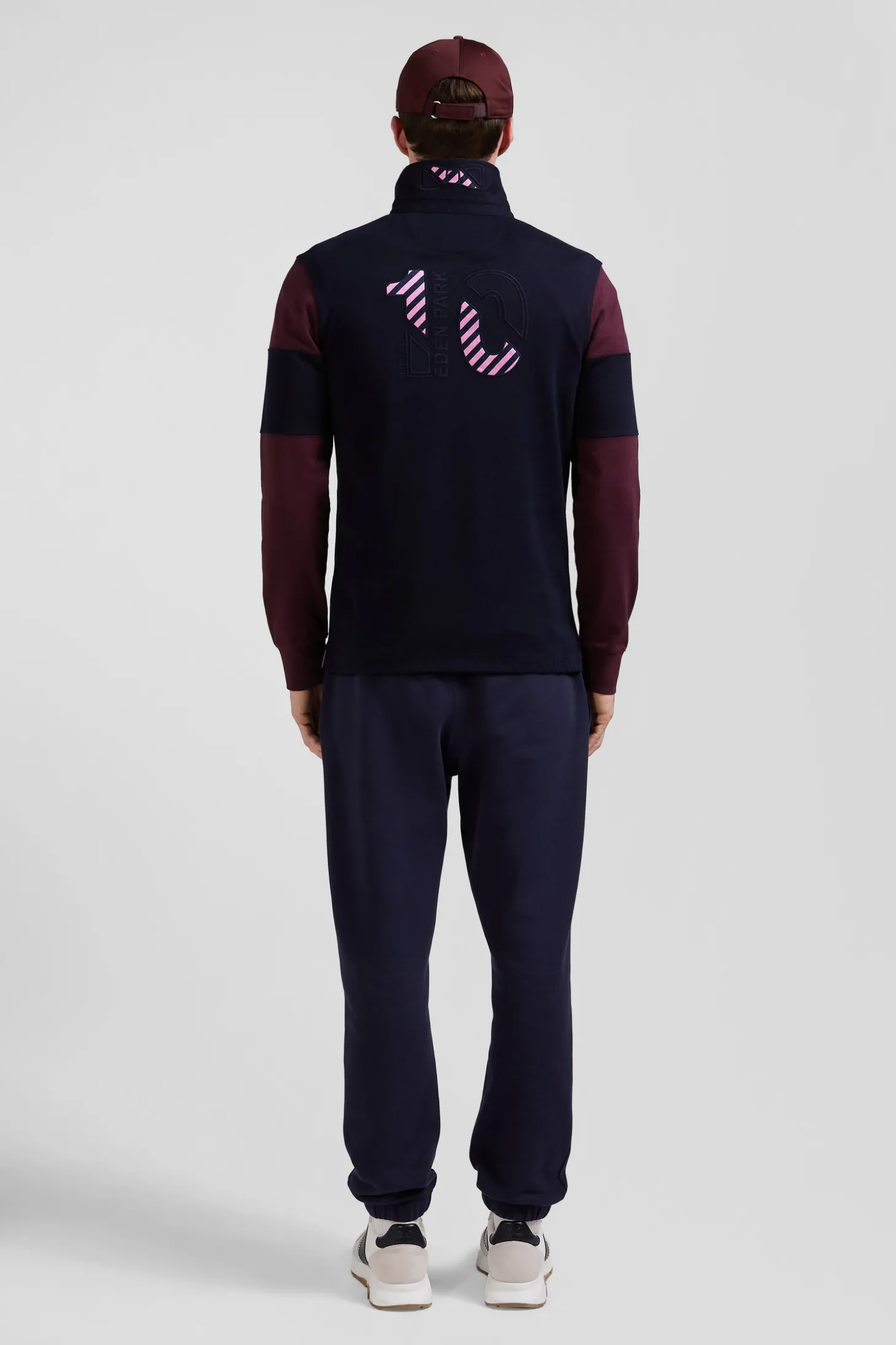 Regular grey long-sleeved colourblock cotton rugby shirt with back embroidery