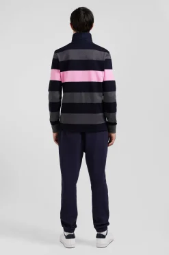 Regular grey long-sleeved striped cotton rugby shirt