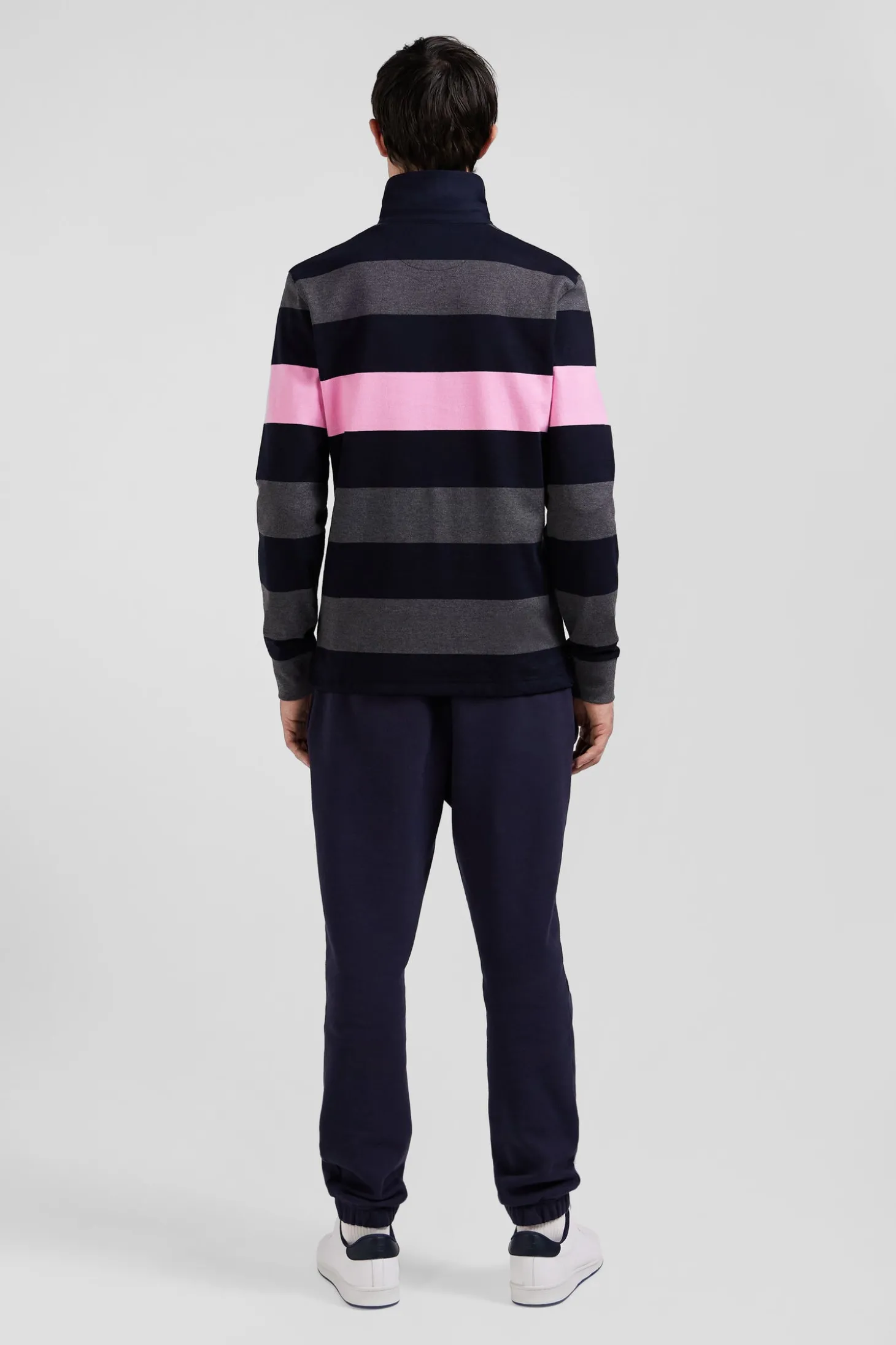 Regular grey long-sleeved striped cotton rugby shirt