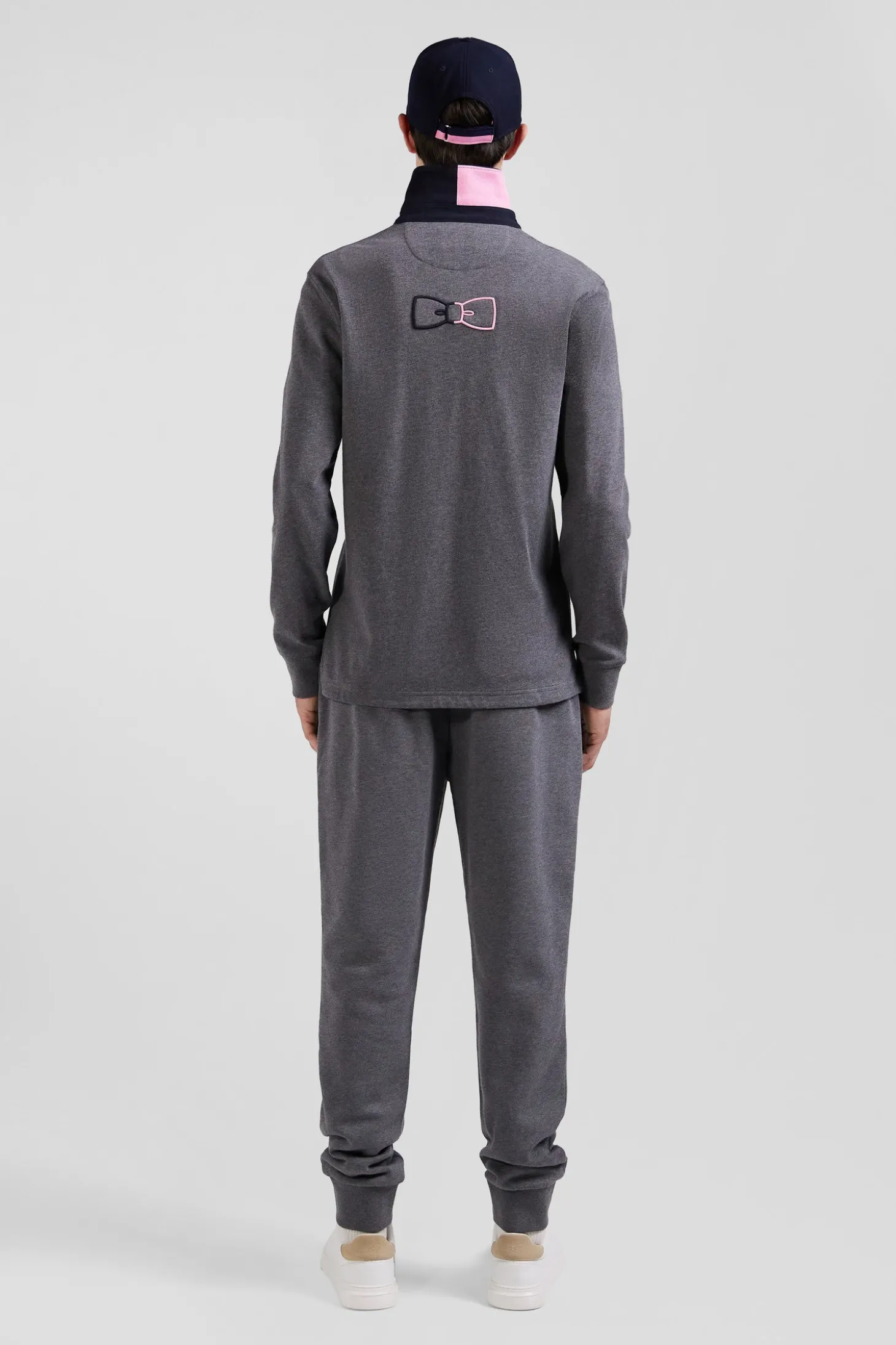 Regular grey long-sleeved cotton rugby shirt with bow tie details
