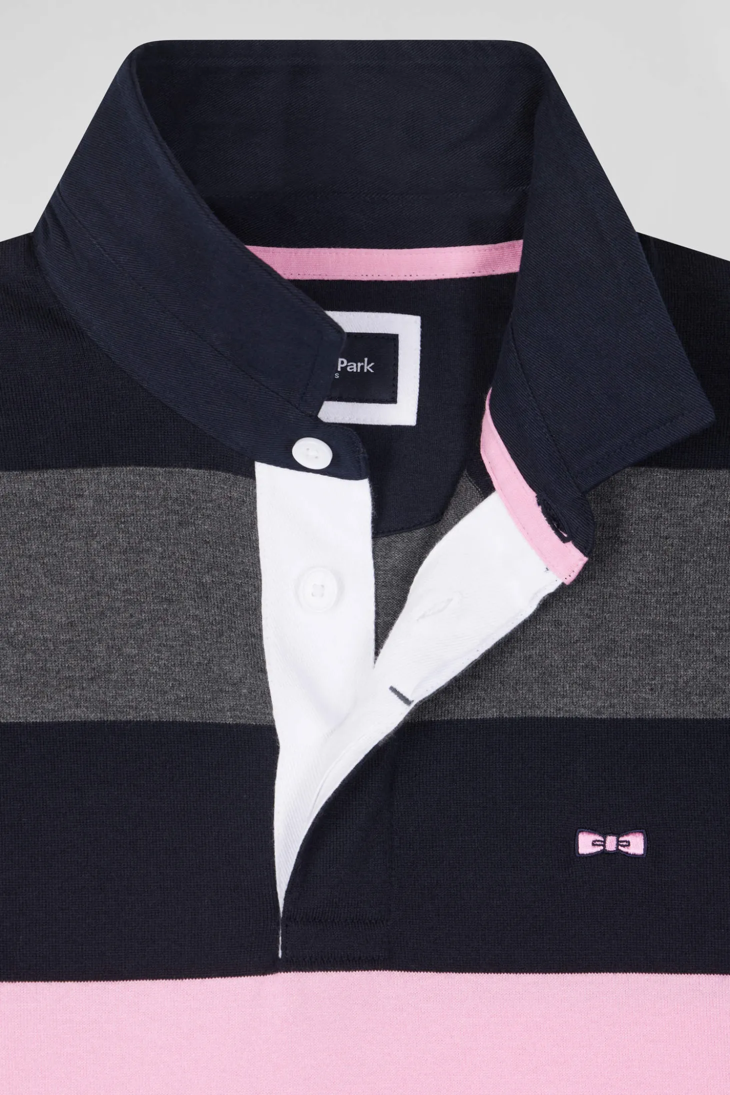 Regular grey long-sleeved striped cotton rugby shirt