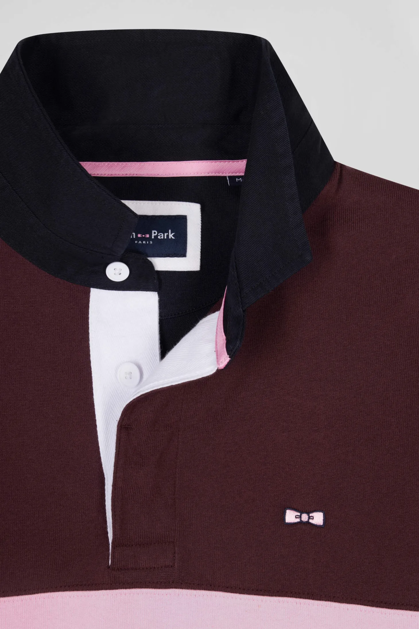 Regular grey long-sleeved colourblock cotton rugby shirt with back embroidery