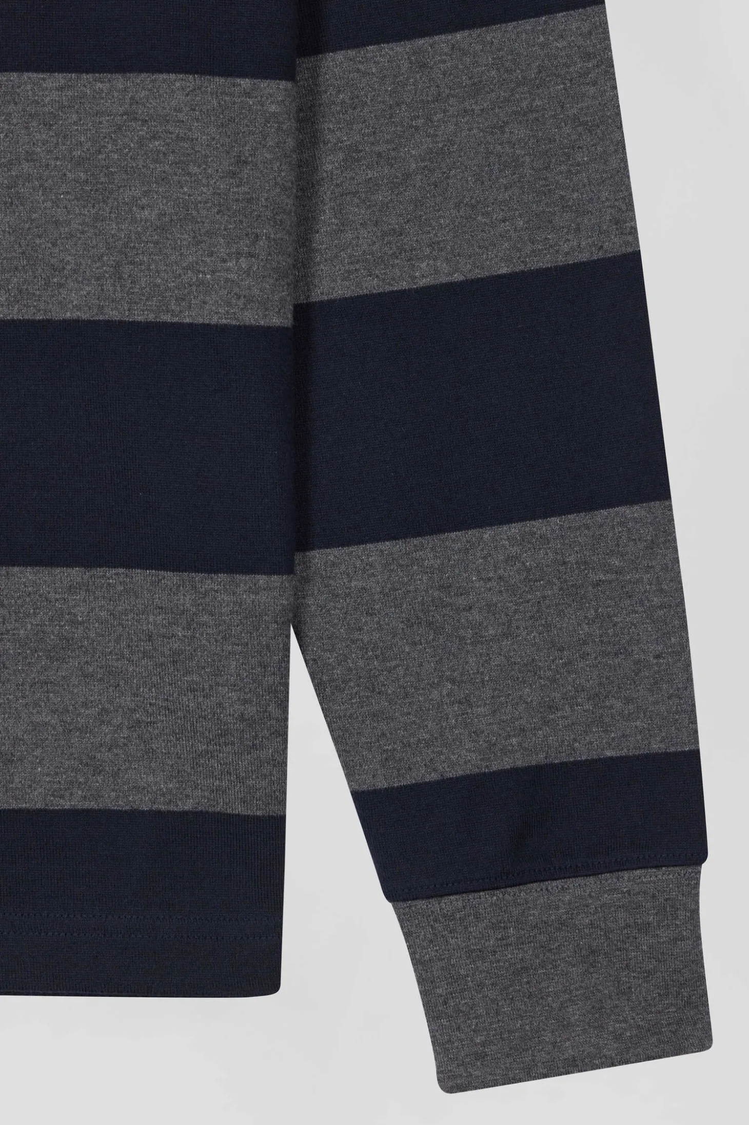 Regular grey long-sleeved striped cotton rugby shirt