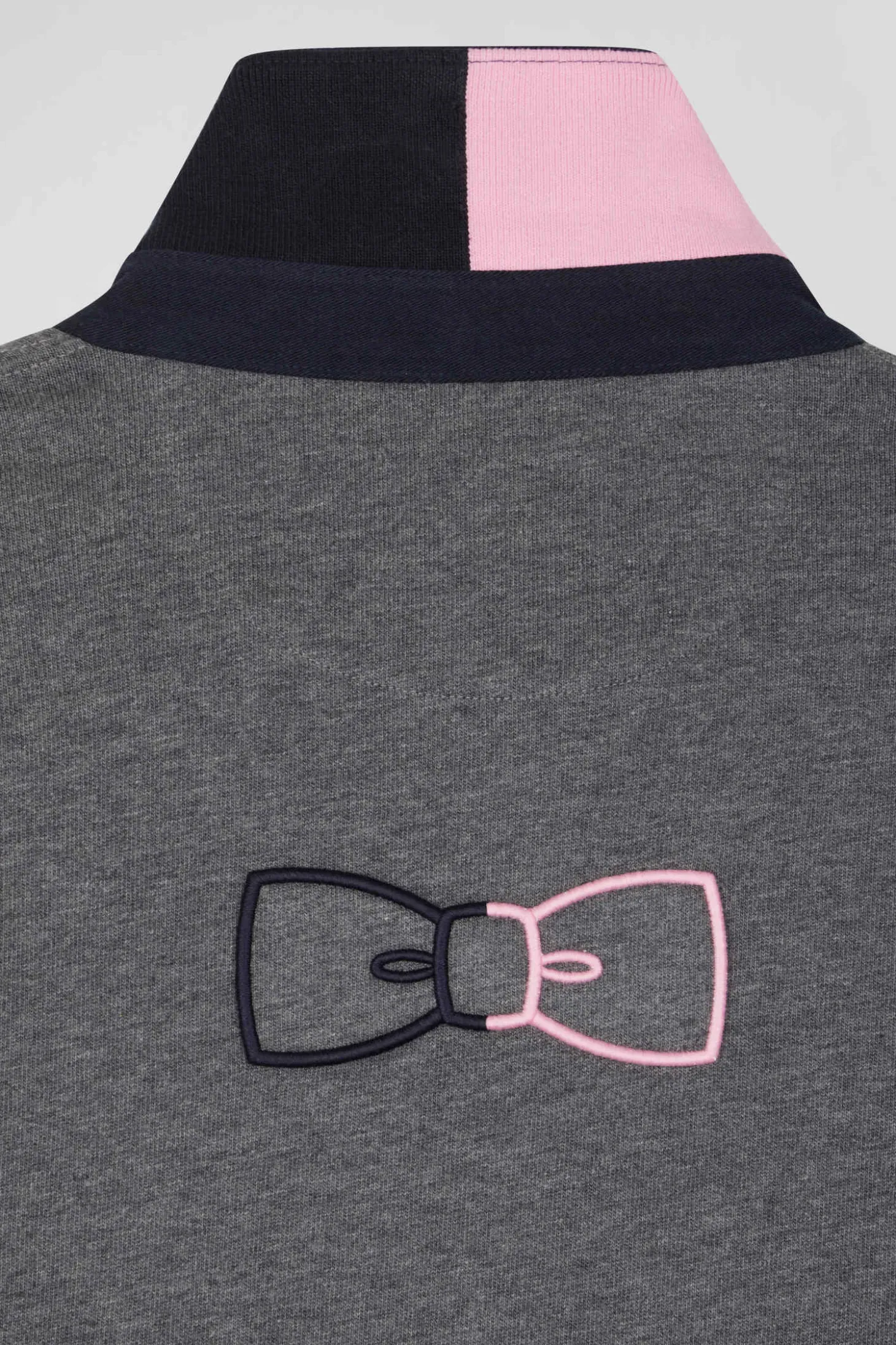 Regular grey long-sleeved cotton rugby shirt with bow tie details
