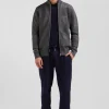 Regular grey plain cotton zipped cardigan with knit patterns