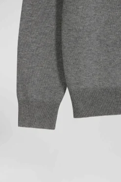 Regular grey plain wool and cotton zipped cardigan