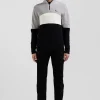 Regular grey semi-zipped cotton jumper with knit patterns