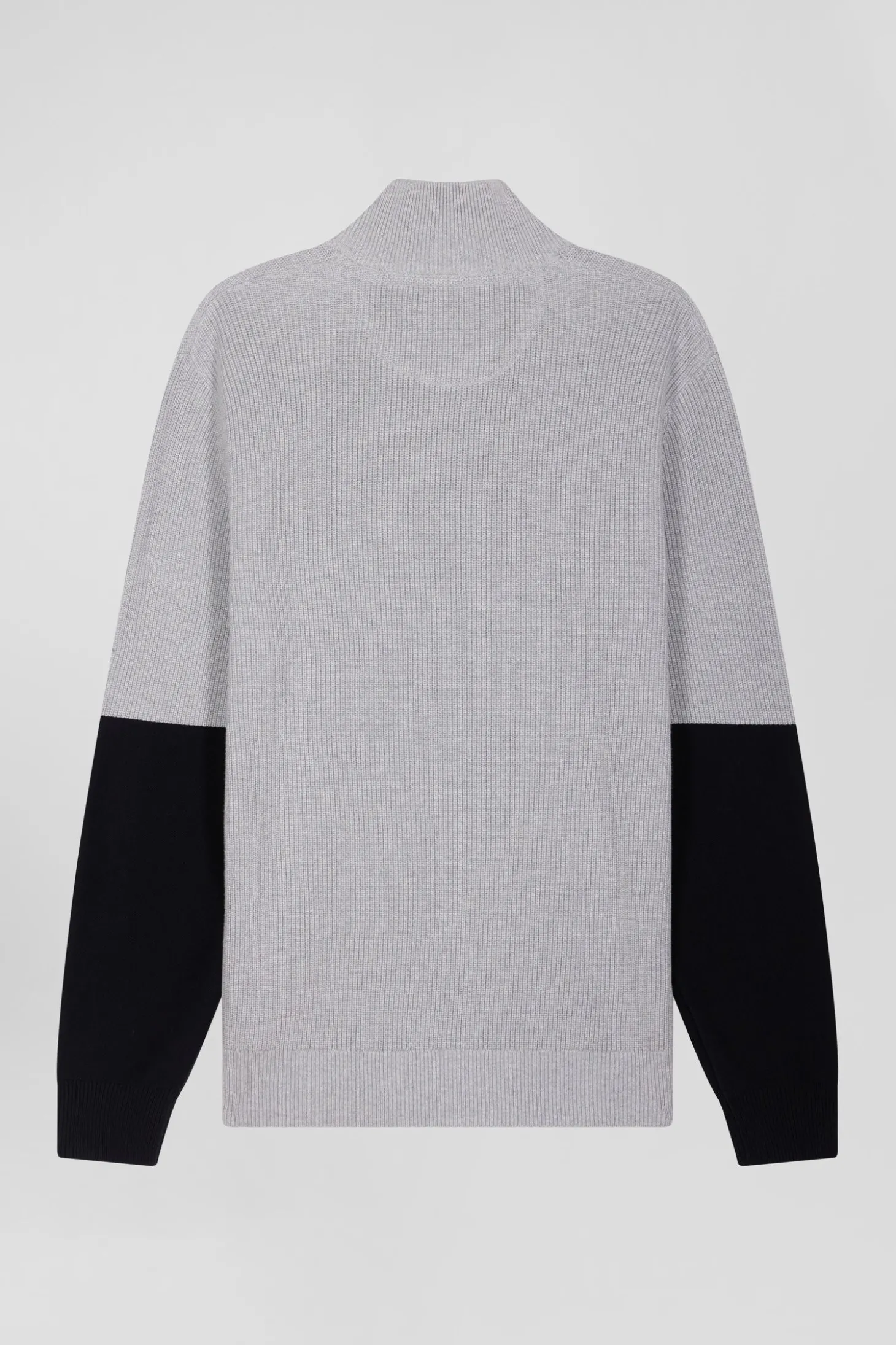 Regular grey semi-zipped cotton jumper with knit patterns