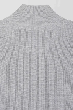 Regular grey semi-zipped cotton jumper with knit patterns