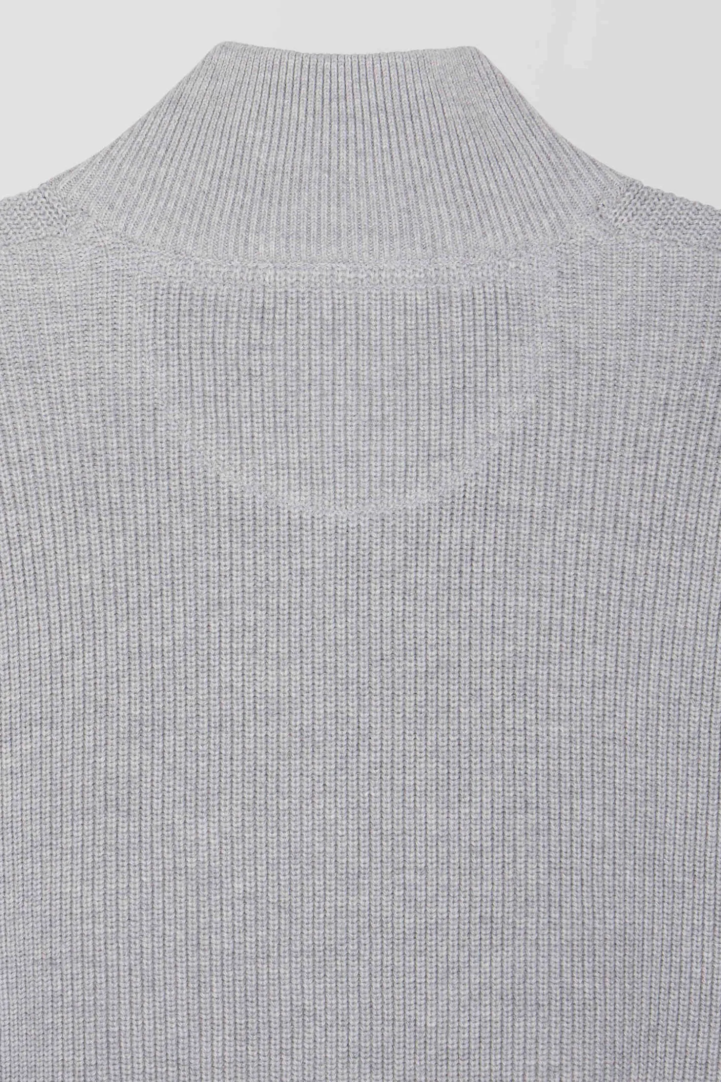 Regular grey semi-zipped cotton jumper with knit patterns