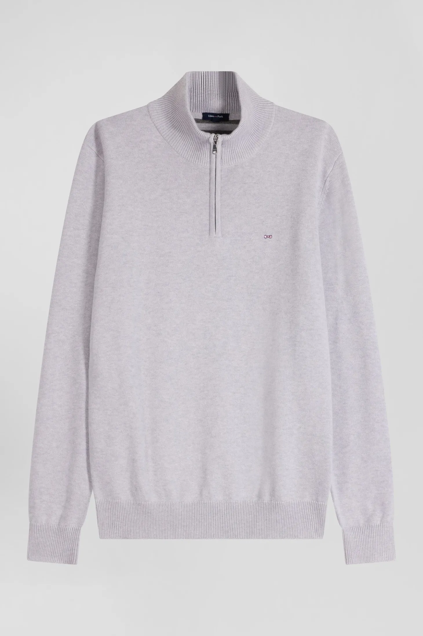 Regular grey semi-zipped wool and cotton jumper