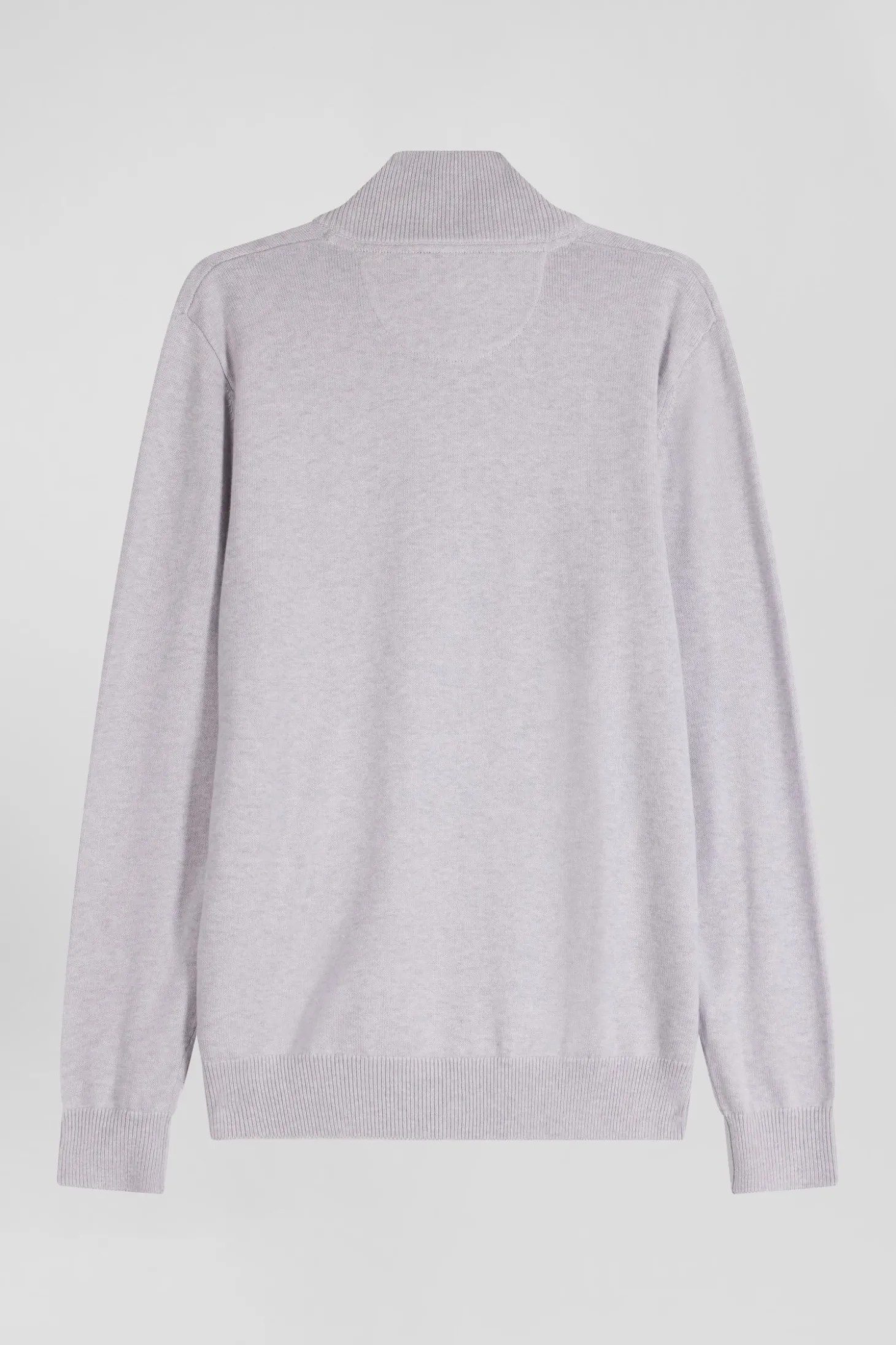 Regular grey semi-zipped wool and cotton jumper