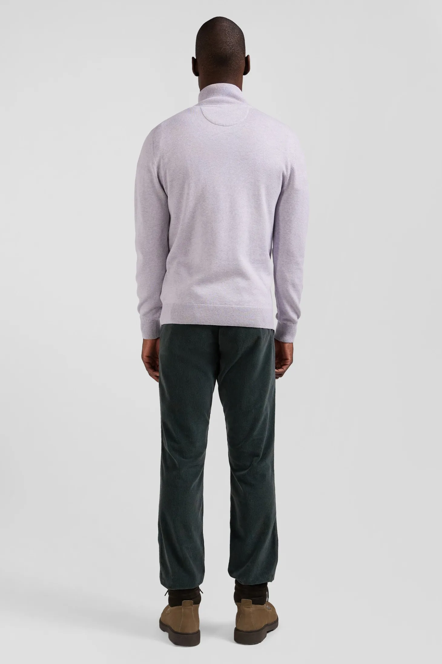 Regular grey semi-zipped wool and cotton jumper