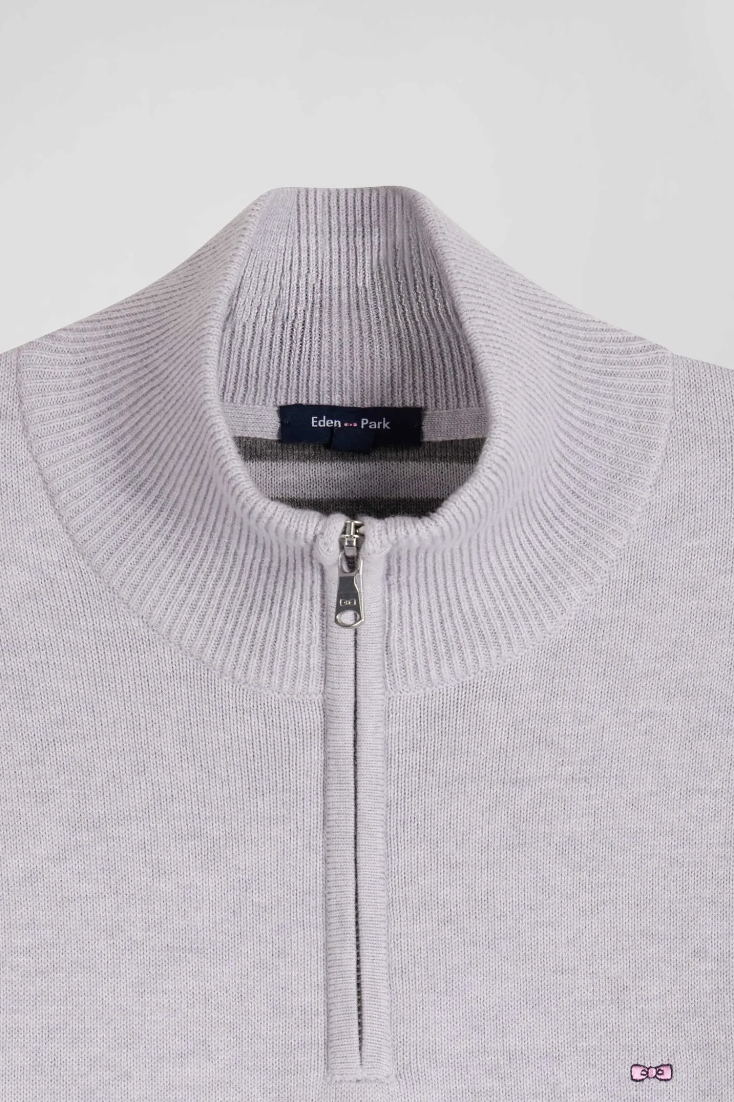 Regular grey semi-zipped wool and cotton jumper