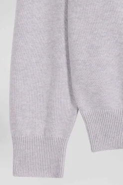 Regular grey semi-zipped wool and cotton jumper