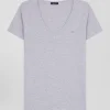Regular grey short-sleeved V-neck cotton T-shirt